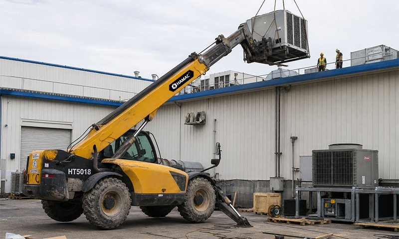 Telehandler for Factory Roof Maintenance and HVAC Unit Handling