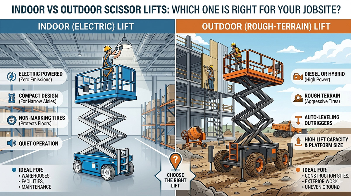 Indoor vs Outdoor Scissor Lifts: Which One Is Right for Your Jobsite?