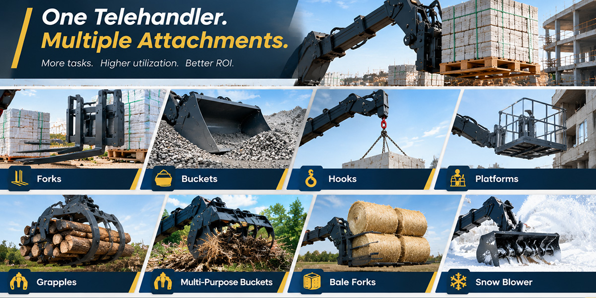 Which Telehandler Attachments Deliver the Best ROI? (Forks, Buckets, Hooks, Platforms, Grapples)
