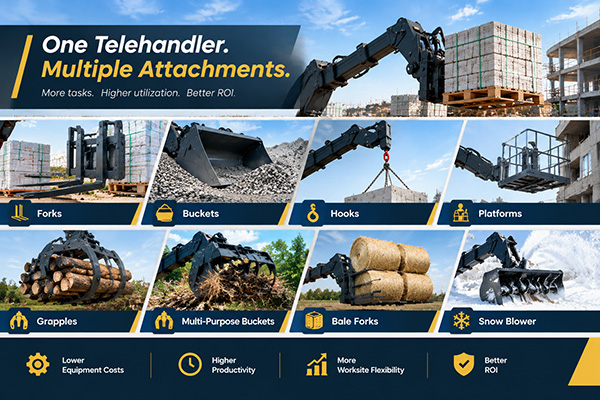 Which Telehandler Attachments Deliver the Best ROI? (Forks, Buckets, Hooks, Platforms, Grapples)