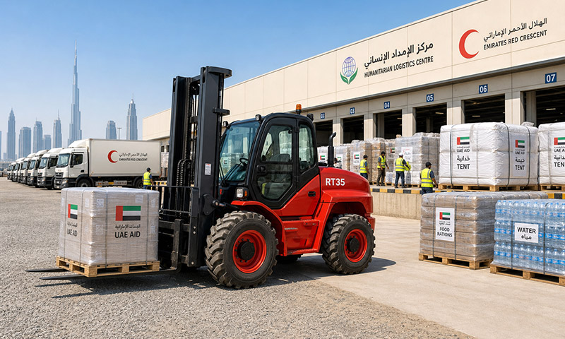 RT35 Rough Terrain Forklifts for Humanitarian Logistics Hub Access Roads