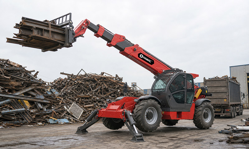 Telehandler for Scrap Metal Sorting and Loading in Recycling Yard